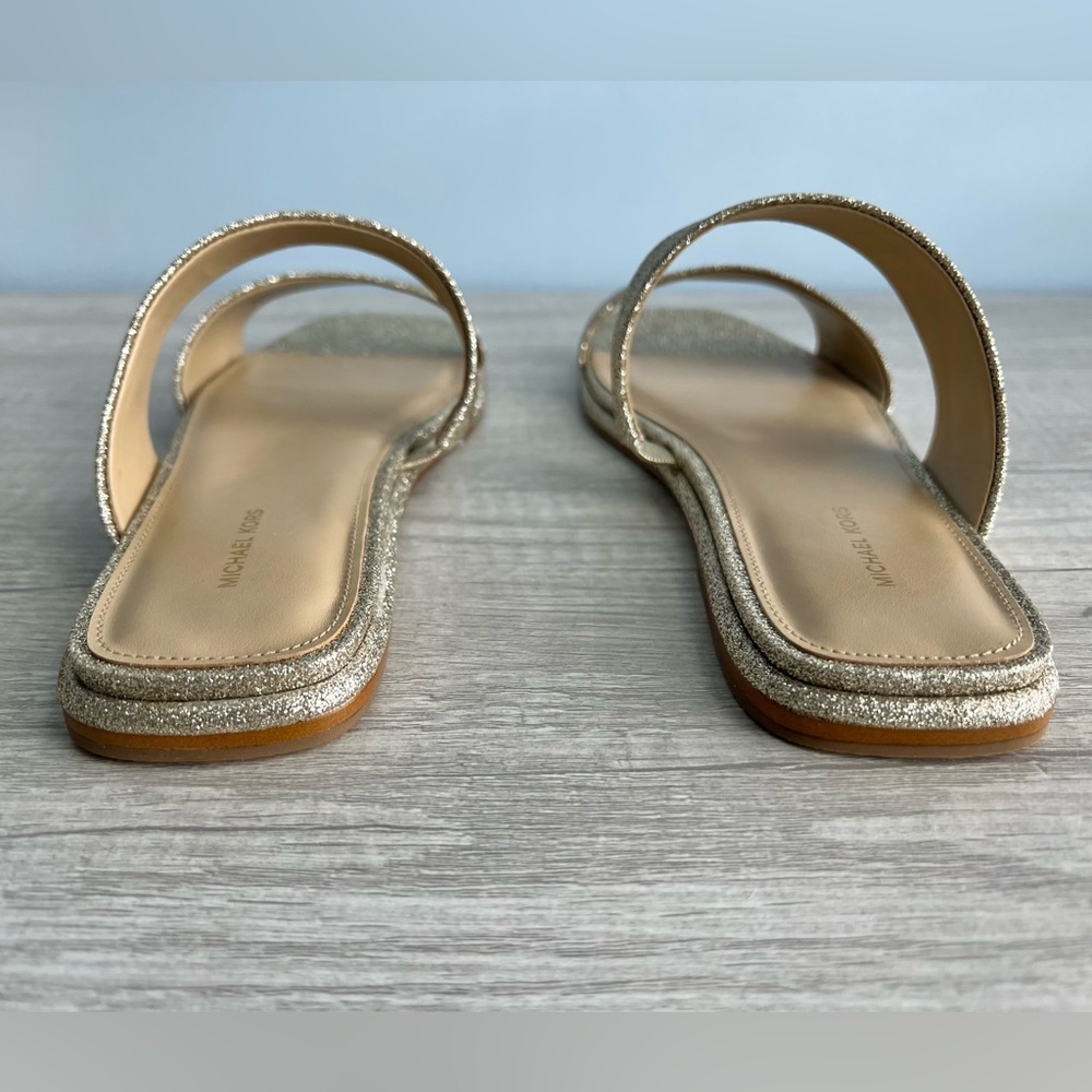 MICHAEL Michael Kors Jaida Leather Slides Sandals Pale Gold Size 9.5 - Picture 6 of 9